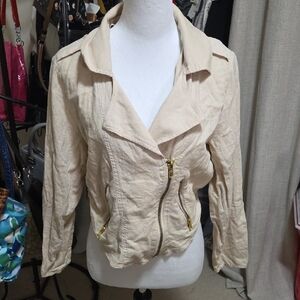 Guess Cream Utility Jacket with Gold Zippers